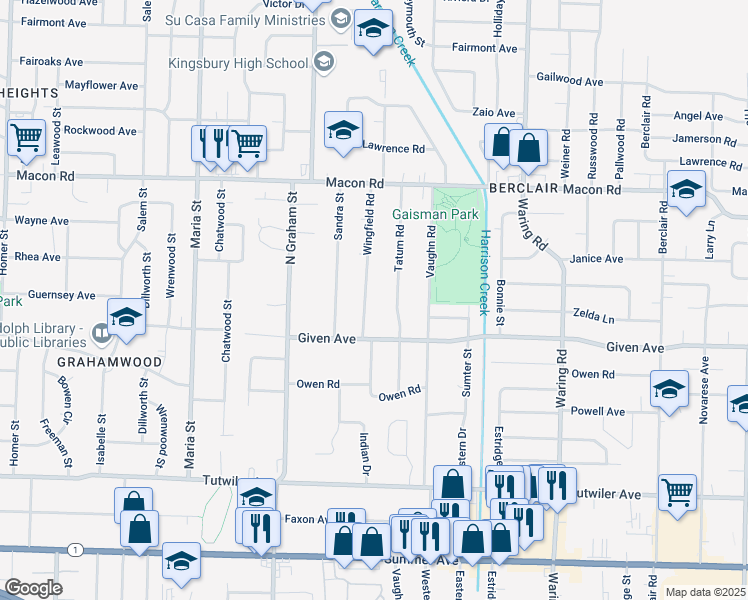 map of restaurants, bars, coffee shops, grocery stores, and more near 974 Wingfield Road in Memphis