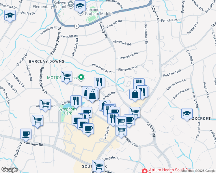 map of restaurants, bars, coffee shops, grocery stores, and more near in Charlotte