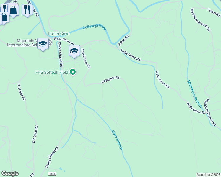 map of restaurants, bars, coffee shops, grocery stores, and more near Cottage View Drive in Franklin