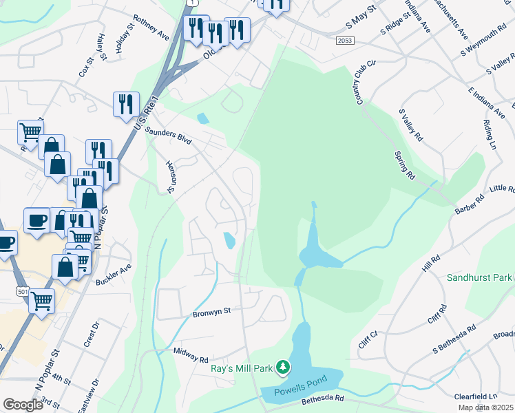 map of restaurants, bars, coffee shops, grocery stores, and more near 201 Fairway Cove Court in Aberdeen