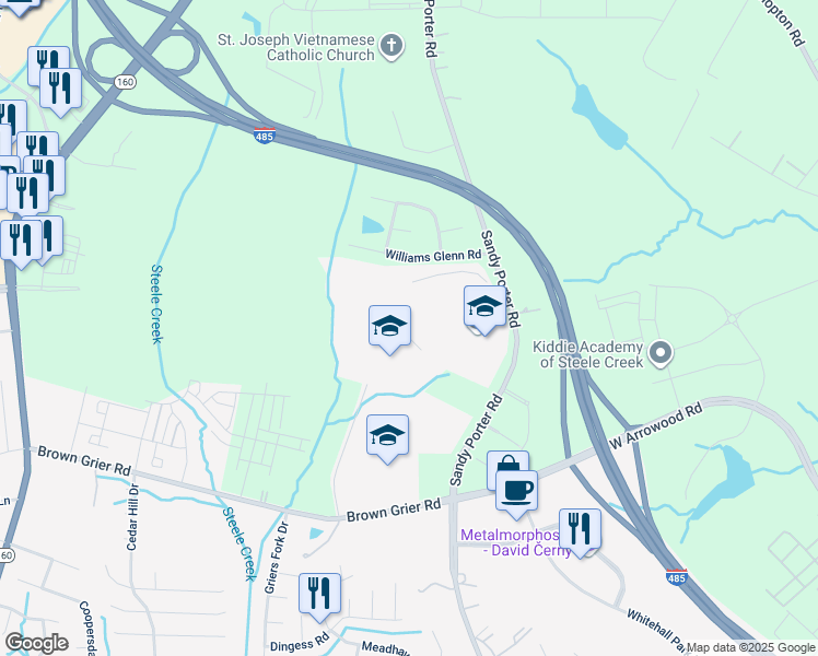 map of restaurants, bars, coffee shops, grocery stores, and more near 4100 Gallant Lane in Charlotte