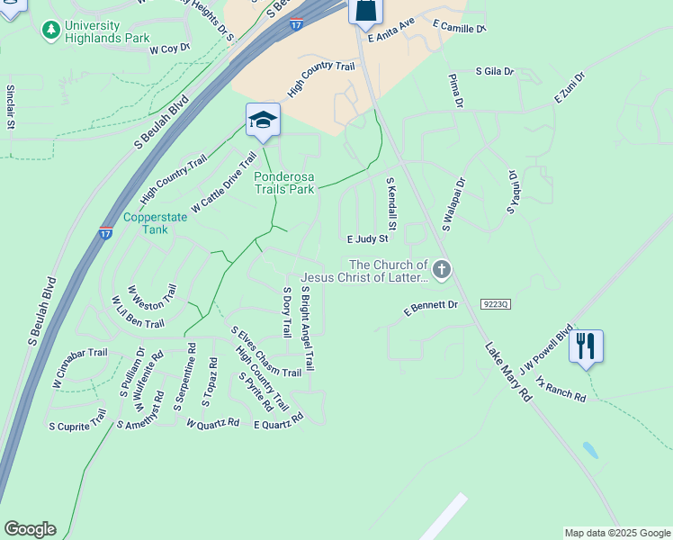 map of restaurants, bars, coffee shops, grocery stores, and more near 4660 South House Rock Trail in Flagstaff