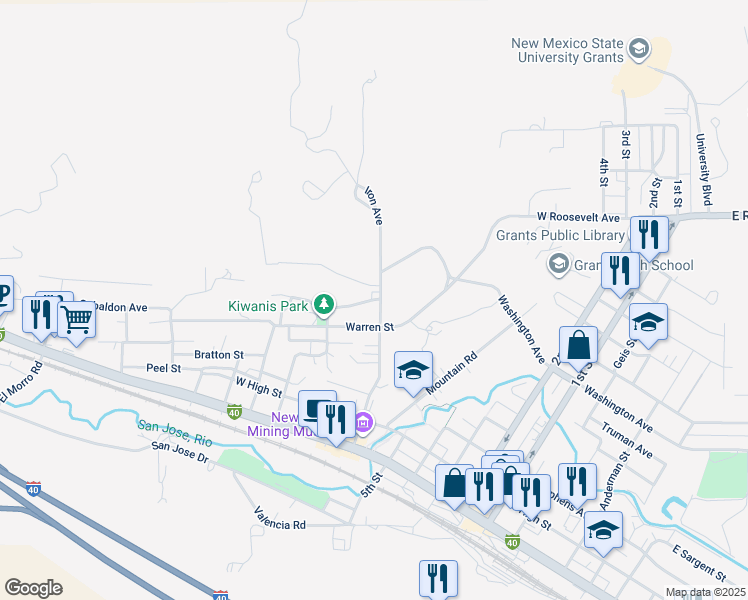 map of restaurants, bars, coffee shops, grocery stores, and more near 600 Melvin Street in Grants
