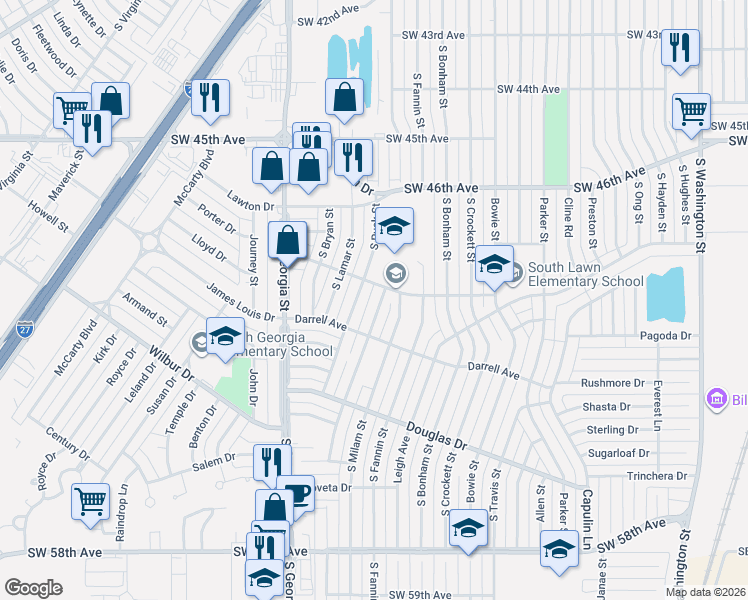 map of restaurants, bars, coffee shops, grocery stores, and more near 4701 South Austin Street in Amarillo