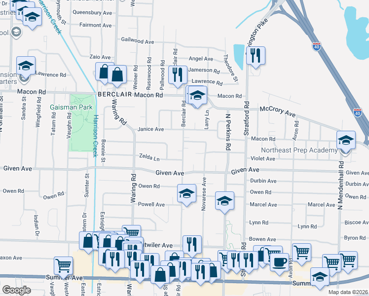 map of restaurants, bars, coffee shops, grocery stores, and more near 987 Berclair Road in Memphis