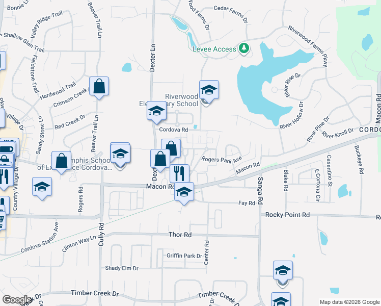 map of restaurants, bars, coffee shops, grocery stores, and more near 8588 Marysville Avenue in Memphis