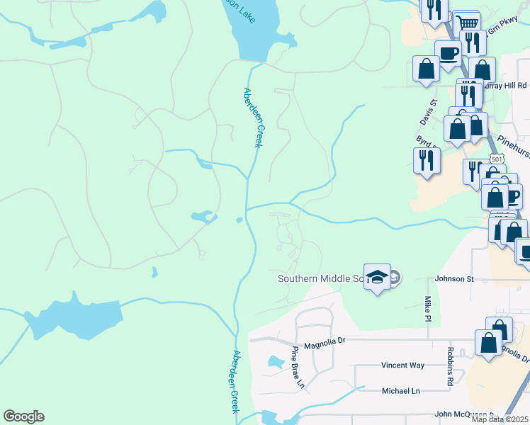 map of restaurants, bars, coffee shops, grocery stores, and more near 70 Redtail Lane in Pinehurst