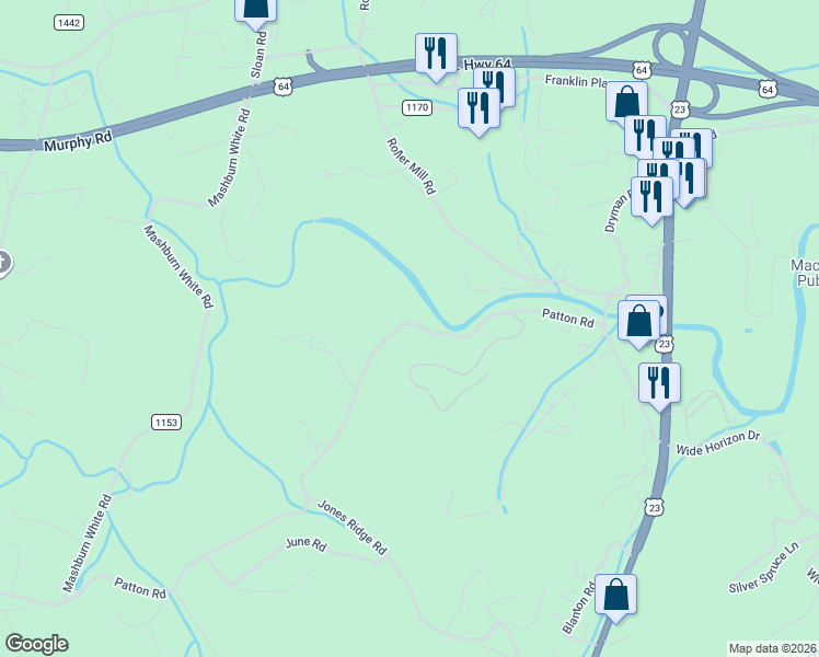 map of restaurants, bars, coffee shops, grocery stores, and more near 554 Patton Road in Franklin