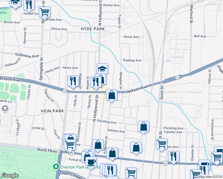 map of restaurants, bars, coffee shops, grocery stores, and more near 2500 Jackson Avenue in Memphis