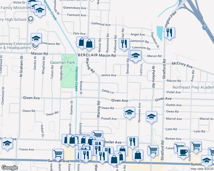 map of restaurants, bars, coffee shops, grocery stores, and more near 4389 Ferndale Rd in Memphis