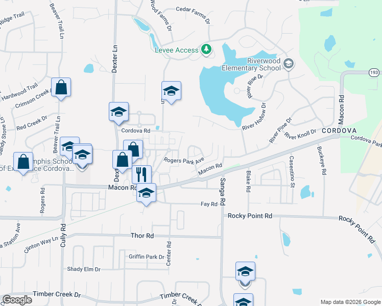 map of restaurants, bars, coffee shops, grocery stores, and more near 8679 Valmont Circle in Memphis