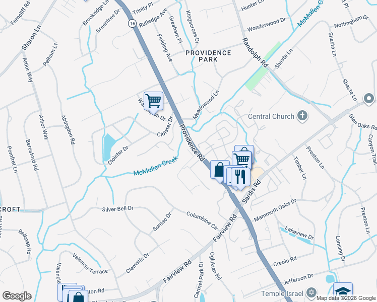 map of restaurants, bars, coffee shops, grocery stores, and more near 5350 Pinehurst Park Drive in Charlotte