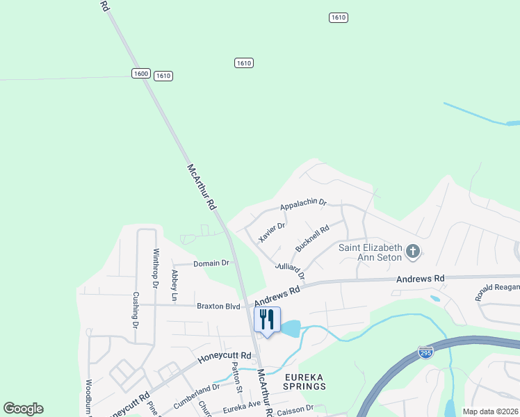 map of restaurants, bars, coffee shops, grocery stores, and more near 1018 Appalachin Drive in Fayetteville