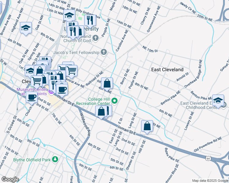 map of restaurants, bars, coffee shops, grocery stores, and more near 450 Gaut St NE in Cleveland