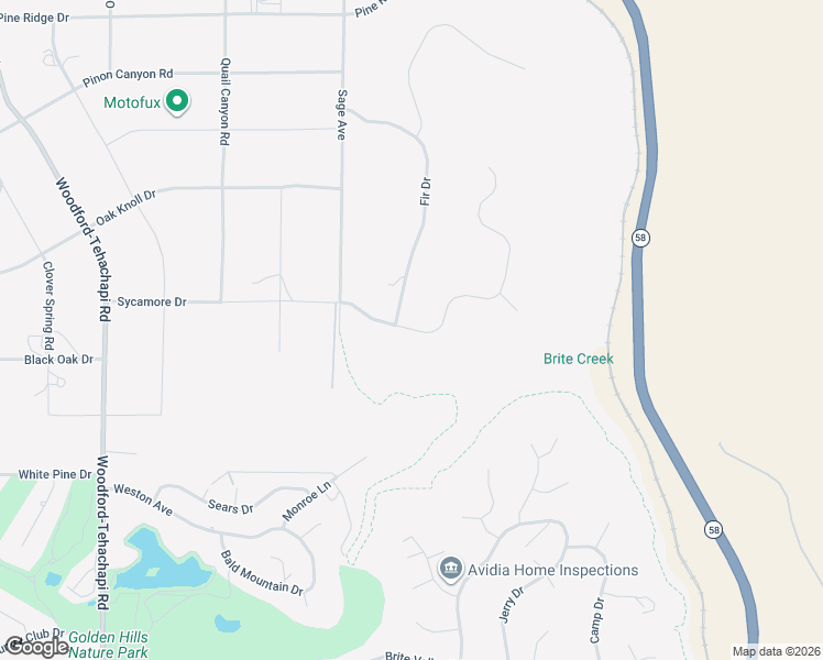 map of restaurants, bars, coffee shops, grocery stores, and more near Sycamore Drive in Tehachapi