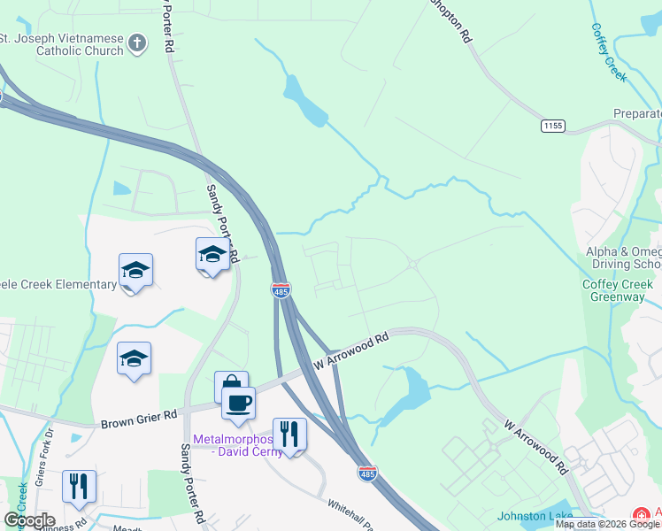 map of restaurants, bars, coffee shops, grocery stores, and more near 1035 Strensall Lane in Charlotte