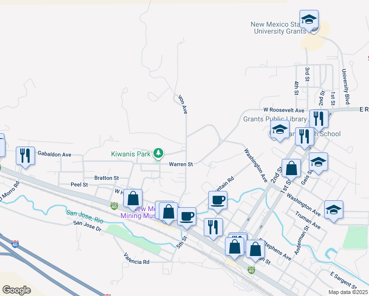 map of restaurants, bars, coffee shops, grocery stores, and more near 600 Melvin Street in Grants