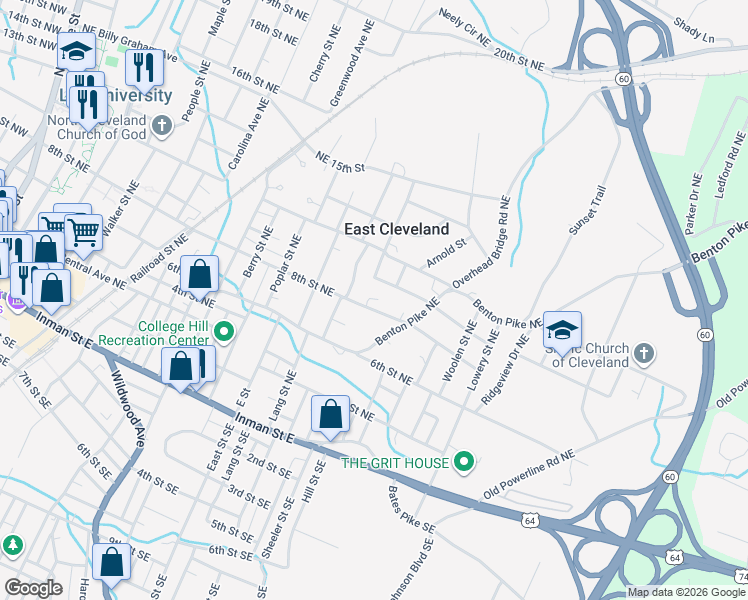 map of restaurants, bars, coffee shops, grocery stores, and more near 1048 10th Street Northeast in Cleveland