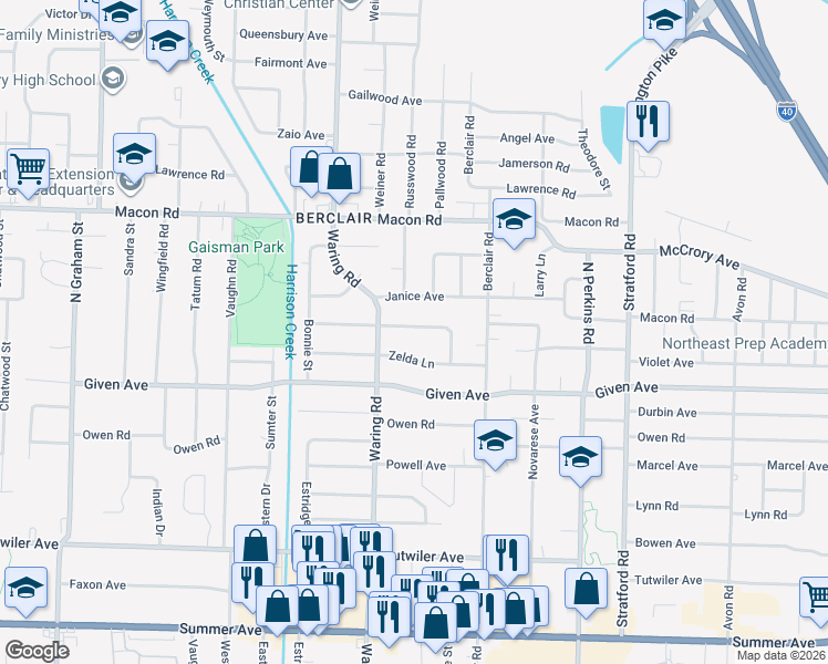 map of restaurants, bars, coffee shops, grocery stores, and more near 4389 Ferndale Road in Memphis