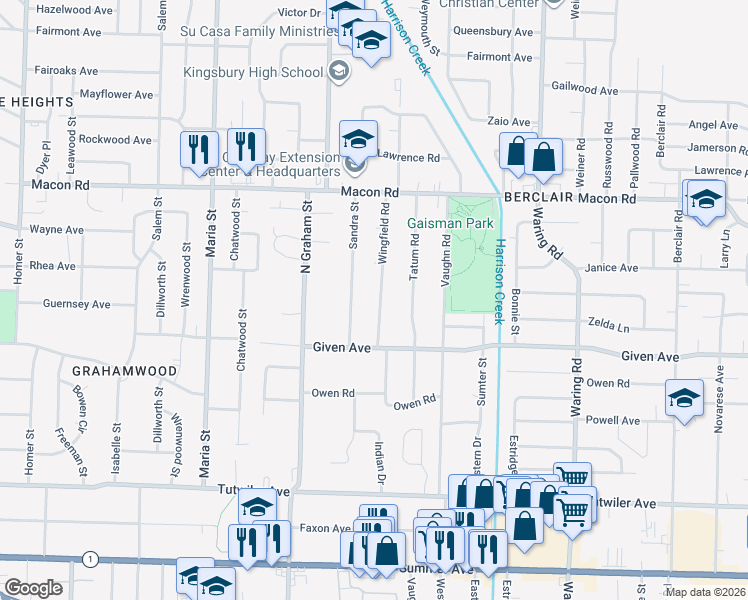 map of restaurants, bars, coffee shops, grocery stores, and more near 986 Sandra Street in Memphis