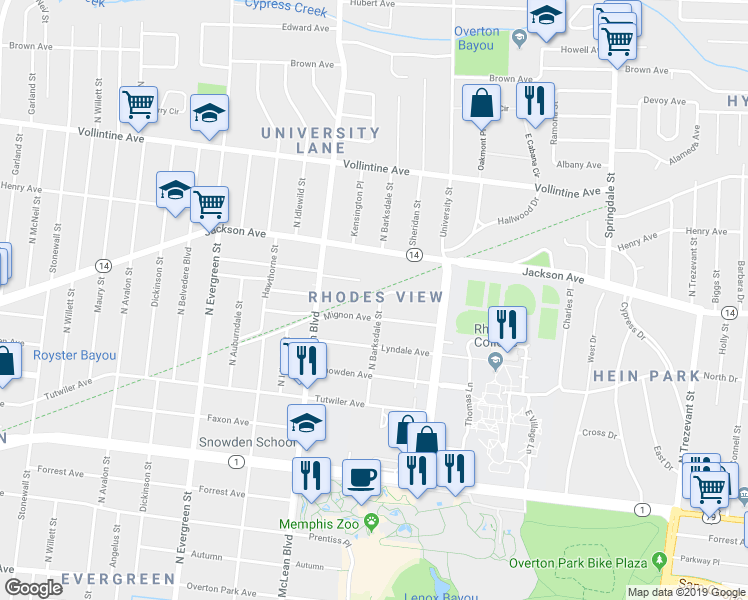 map of restaurants, bars, coffee shops, grocery stores, and more near 771 North Barksdale Street in Memphis