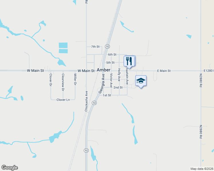 map of restaurants, bars, coffee shops, grocery stores, and more near 200 Victor Avenue in Amber