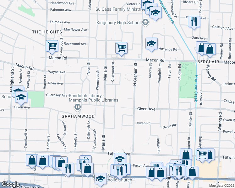 map of restaurants, bars, coffee shops, grocery stores, and more near 978 Chatwood Street in Memphis