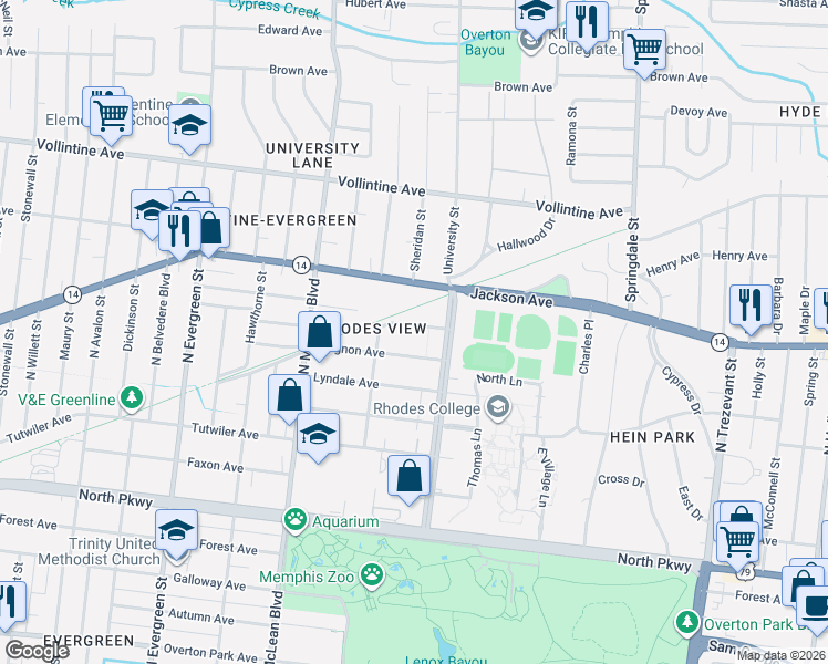 map of restaurants, bars, coffee shops, grocery stores, and more near 1965 Crump Avenue in Memphis