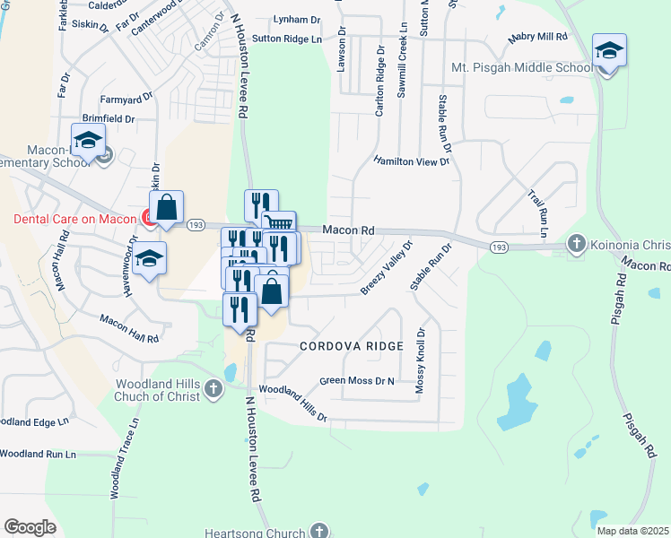 map of restaurants, bars, coffee shops, grocery stores, and more near 10168 Sterling Ridge Drive in Shelby County