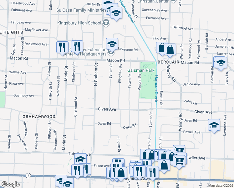 map of restaurants, bars, coffee shops, grocery stores, and more near 986 Sandra Street in Memphis