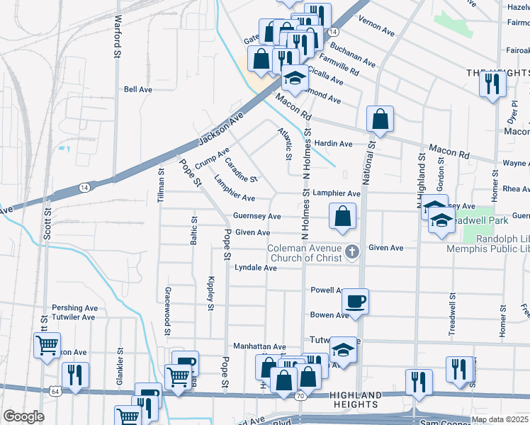 map of restaurants, bars, coffee shops, grocery stores, and more near 963 Hudson Street in Memphis