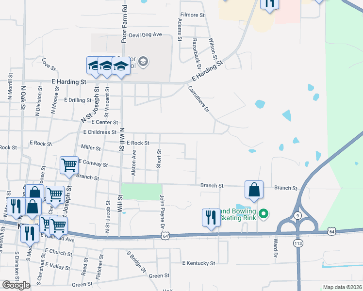 map of restaurants, bars, coffee shops, grocery stores, and more near 7 Pine Lane in Morrilton