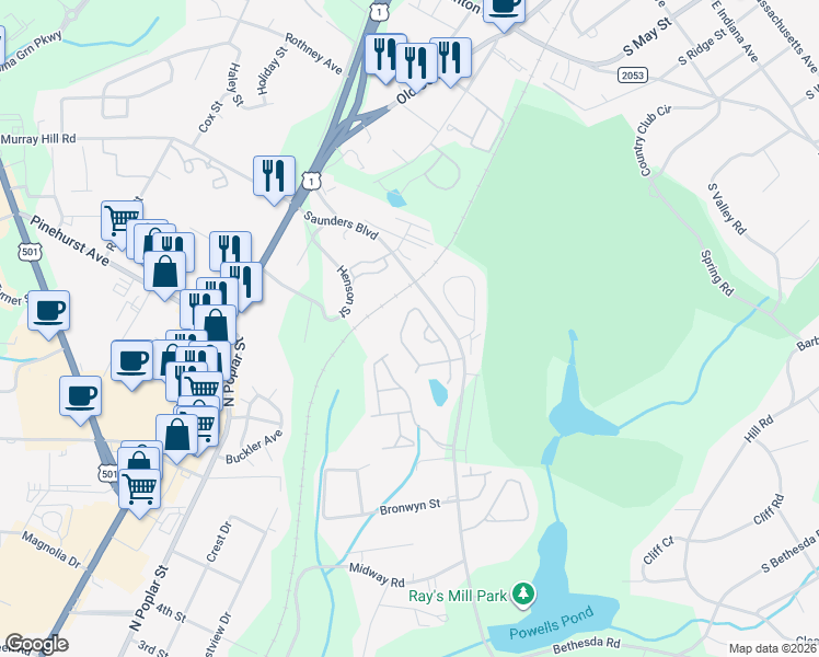 map of restaurants, bars, coffee shops, grocery stores, and more near 143 Kensington Way in Aberdeen