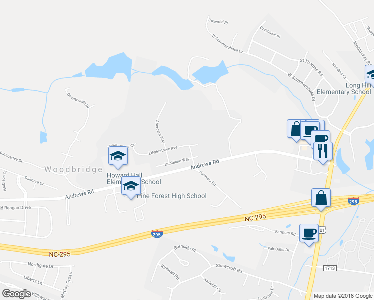 map of restaurants, bars, coffee shops, grocery stores, and more near 401 Edwinstowe Avenue in Fayetteville
