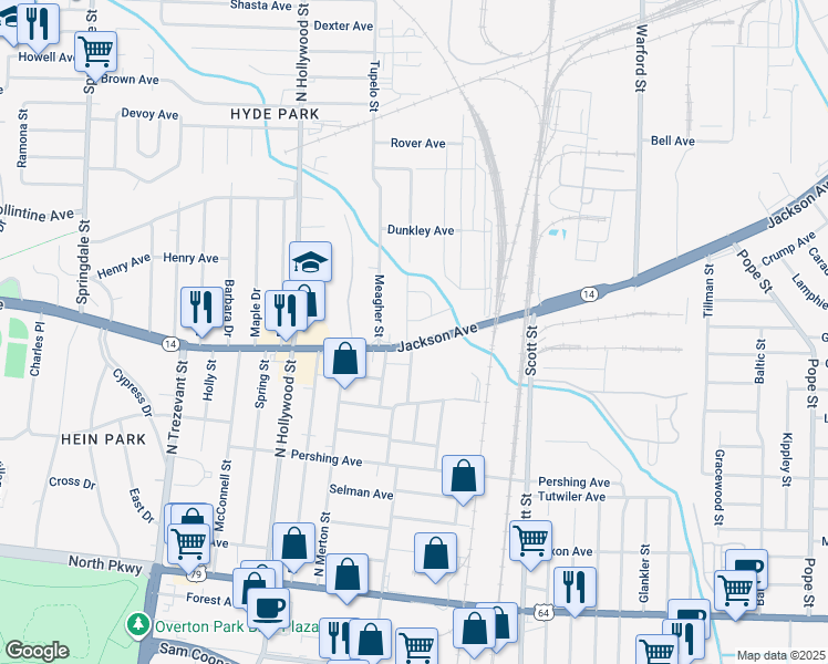 map of restaurants, bars, coffee shops, grocery stores, and more near 856 North Bingham Street in Memphis