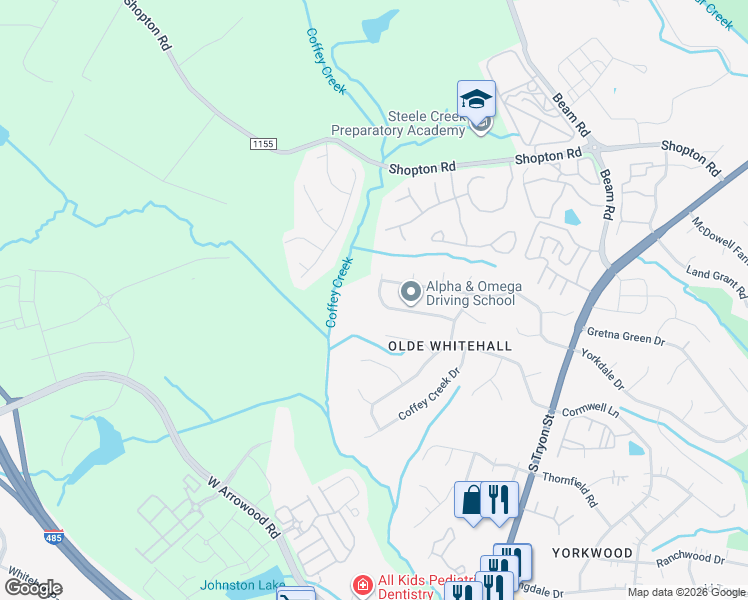 map of restaurants, bars, coffee shops, grocery stores, and more near 2431 Snow Creek Lane in Charlotte