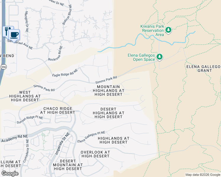 map of restaurants, bars, coffee shops, grocery stores, and more near 6704 Saltbush Court Northeast in Albuquerque