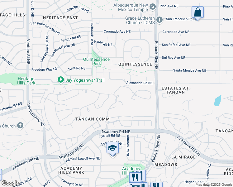 map of restaurants, bars, coffee shops, grocery stores, and more near 9901 Tanoan Drive Northeast in Albuquerque
