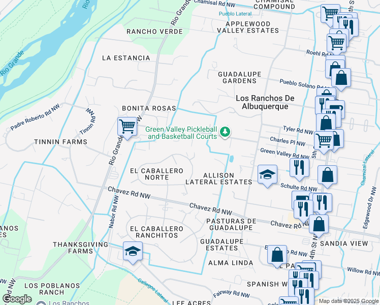map of restaurants, bars, coffee shops, grocery stores, and more near 815 El Alhambra Circle Northwest in Los Ranchos de Albuquerque