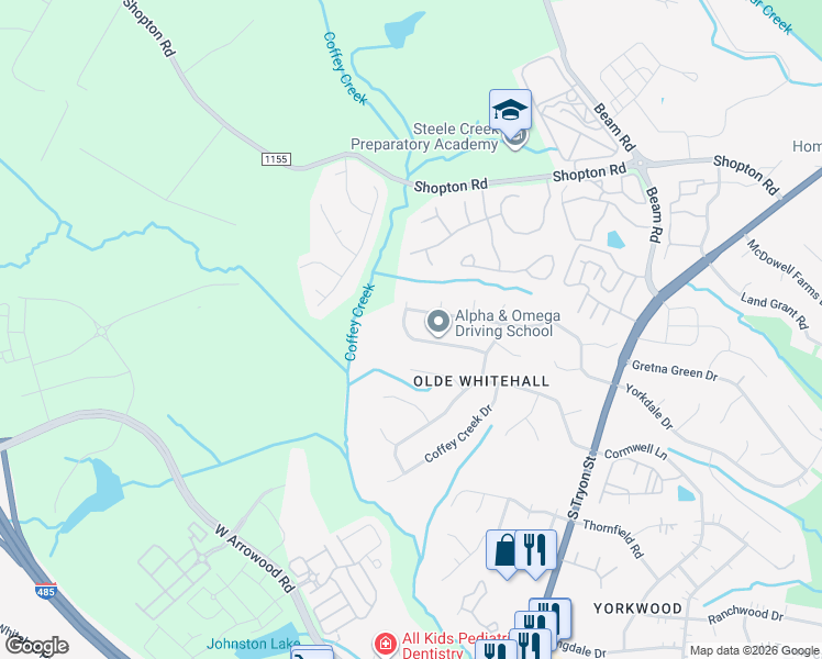 map of restaurants, bars, coffee shops, grocery stores, and more near 2431 Snow Creek Lane in Charlotte