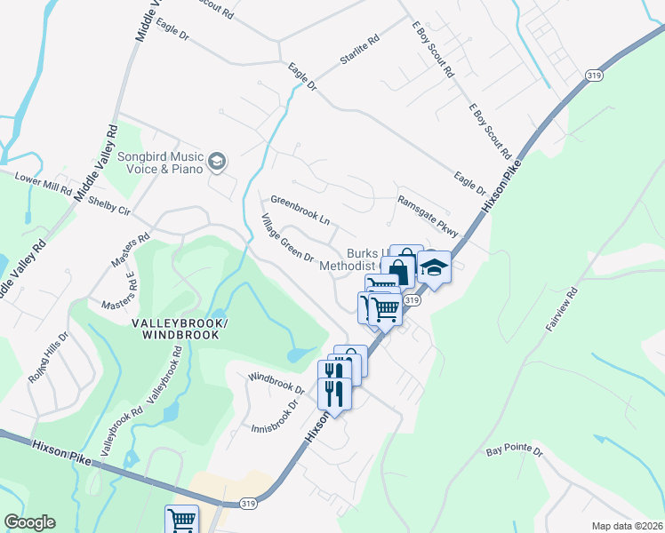 map of restaurants, bars, coffee shops, grocery stores, and more near 1321 Village Green Drive in Chattanooga