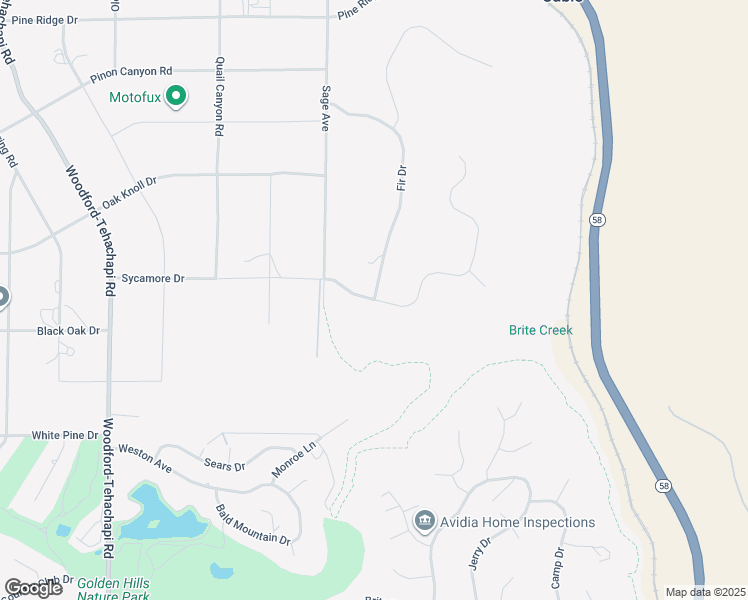map of restaurants, bars, coffee shops, grocery stores, and more near Sycamore Drive in Tehachapi