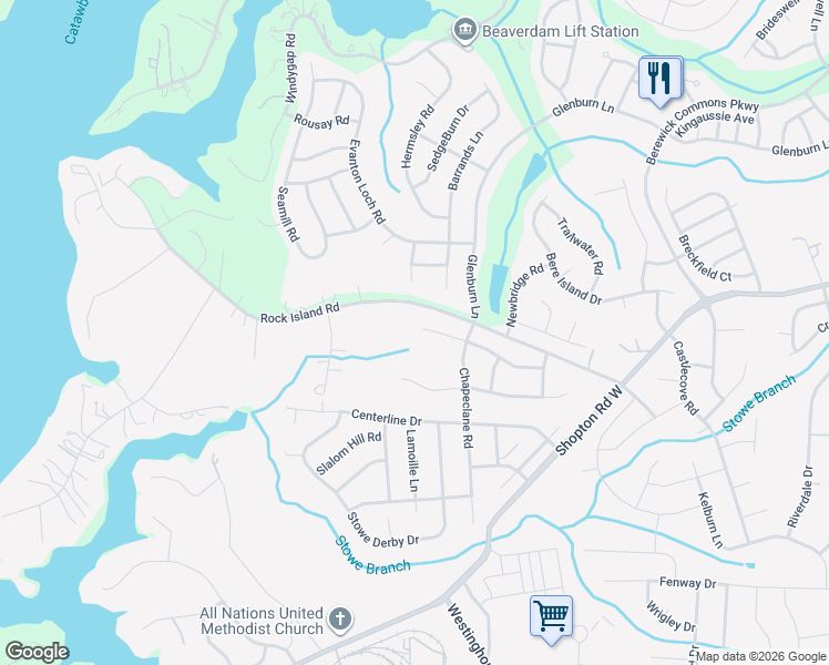 map of restaurants, bars, coffee shops, grocery stores, and more near 7339 Strawberry Fields Lane in Charlotte