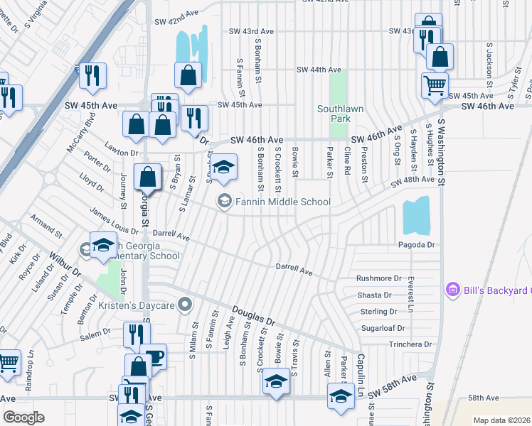 map of restaurants, bars, coffee shops, grocery stores, and more near 4651 S Bonham St in Amarillo