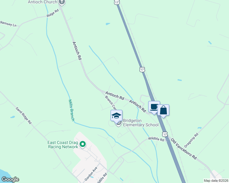 map of restaurants, bars, coffee shops, grocery stores, and more near 330 Antioch Rd in New Bern