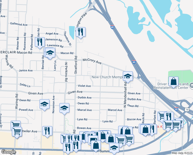 map of restaurants, bars, coffee shops, grocery stores, and more near 4745 Macon Road in Memphis