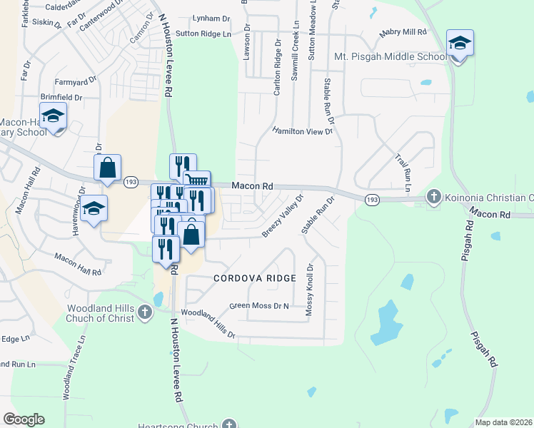 map of restaurants, bars, coffee shops, grocery stores, and more near 10221 Sterling Ridge Drive in Shelby County