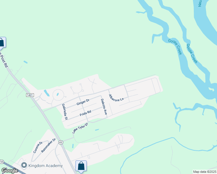 map of restaurants, bars, coffee shops, grocery stores, and more near 425 Gracie Farms Road in New Bern