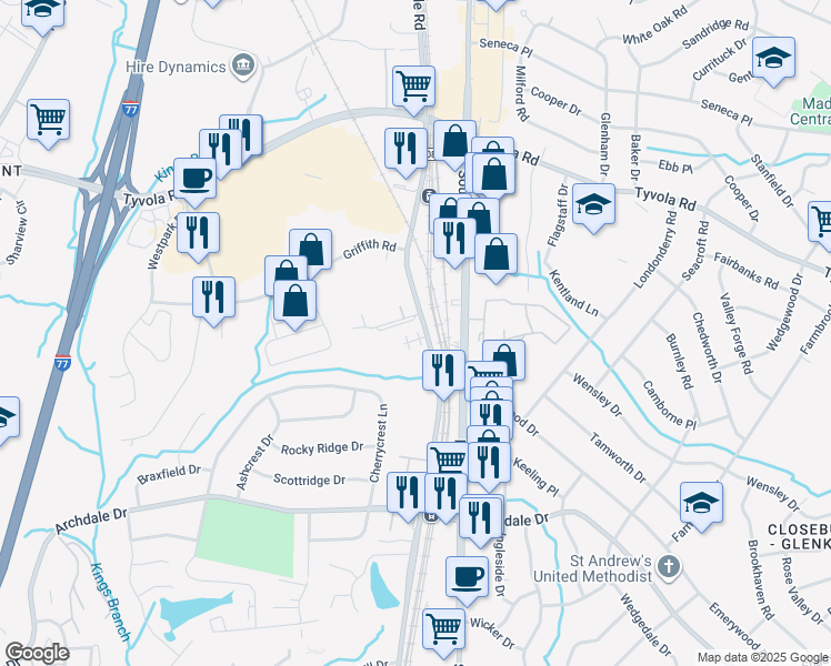 map of restaurants, bars, coffee shops, grocery stores, and more near 6026 Old Pineville Road in Charlotte