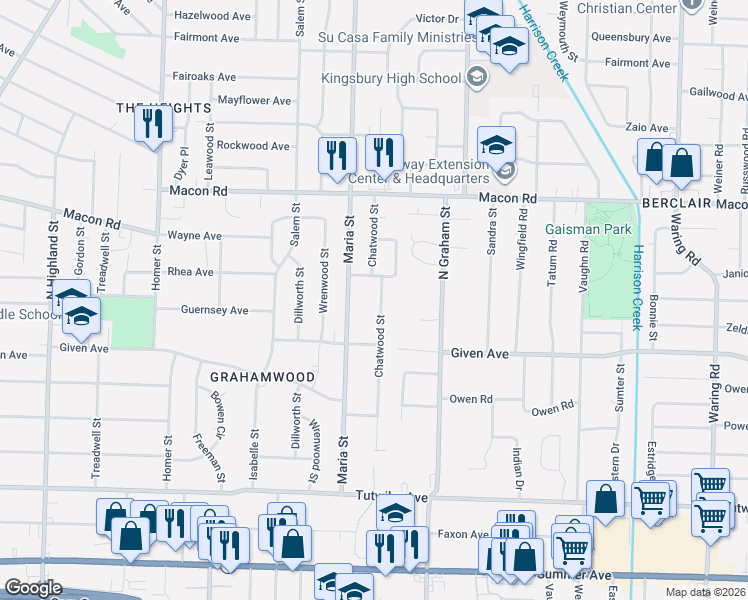 map of restaurants, bars, coffee shops, grocery stores, and more near 980 Maria Street in Memphis